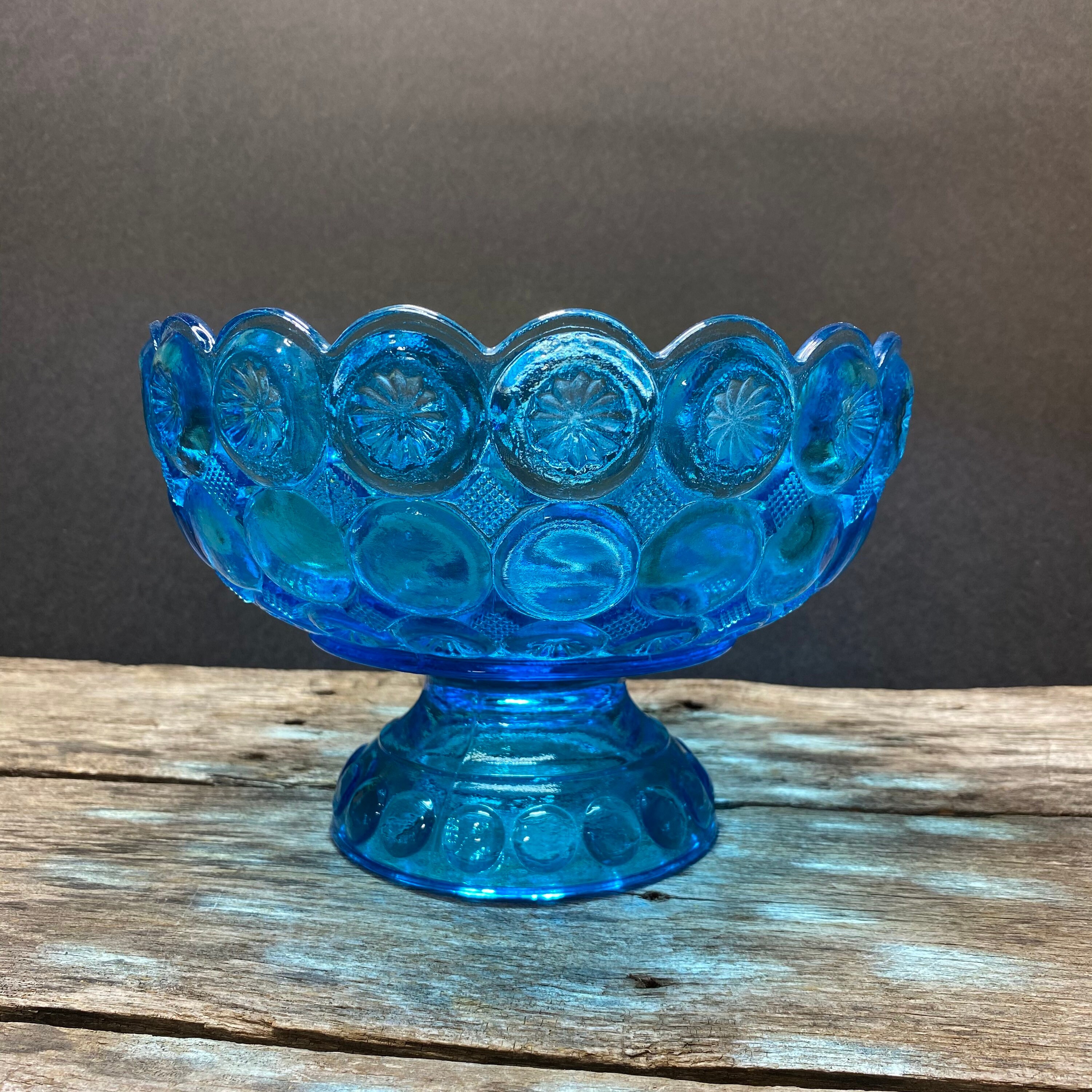 Jeweled Moon and Star Glass Compote Bowl Blue Glass Imperial Etsy