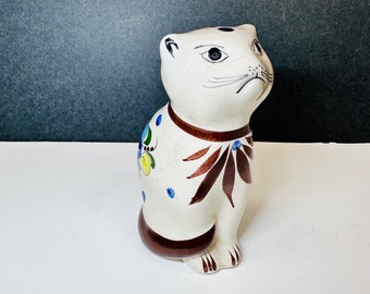 Mexican Pottery Cat with Colorful Flowers on Tonala Pottery