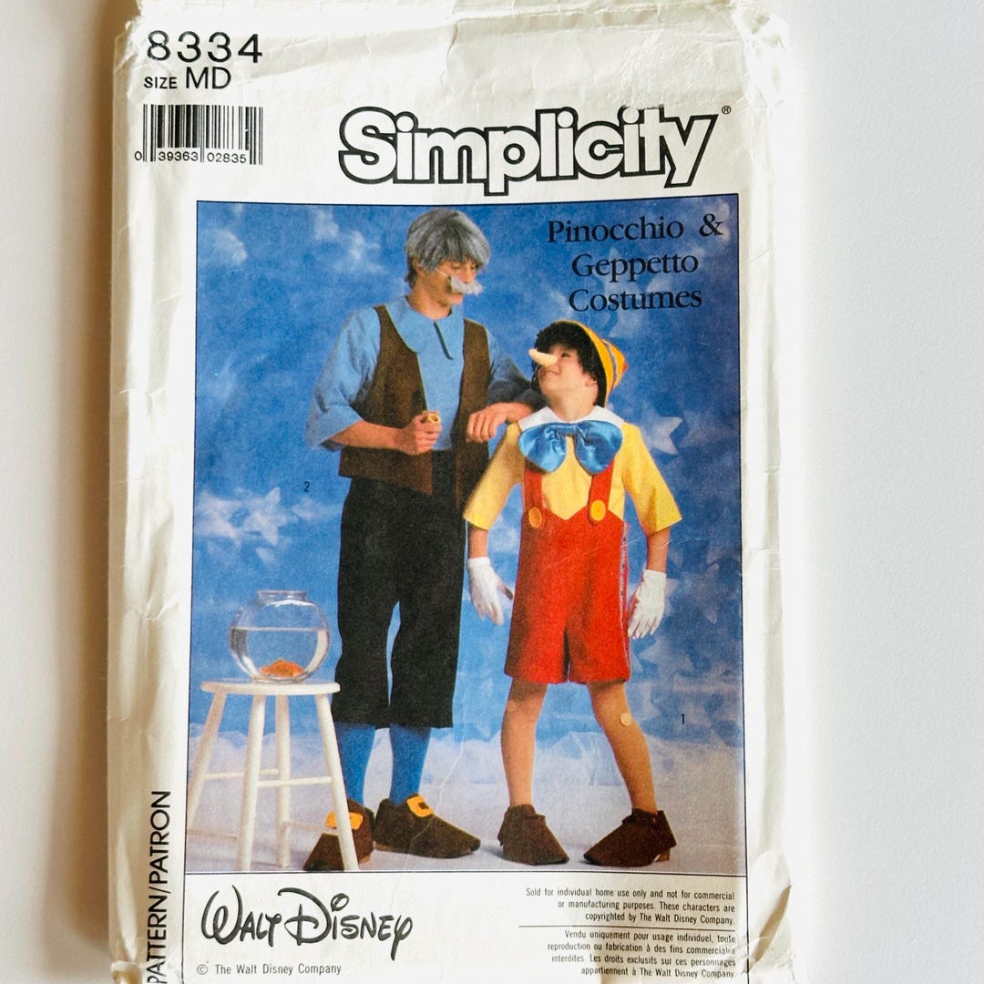 Pattern For Pinocchio Overalls Simplicity 8334 Disney Costume Pattern, Pinocchio & Geppetto Adult ...