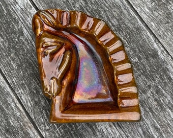 Mid Century Horse Ashtray Art Deco Brown Ceramic Trojan Horse Cigar Ashtray