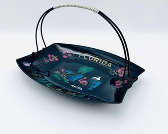 ヴィンテージ フロリダ スーベニア トレイ 取っ手付き フラミンゴ トロピカル サービング トレイ 日本製