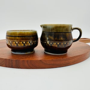 Vintage Wade Irish Porcelain Cream & Sugar Set - Shamrock Design - Stackable Brown Green Blue - Made in Ireland - Celtic Kitchen Decor