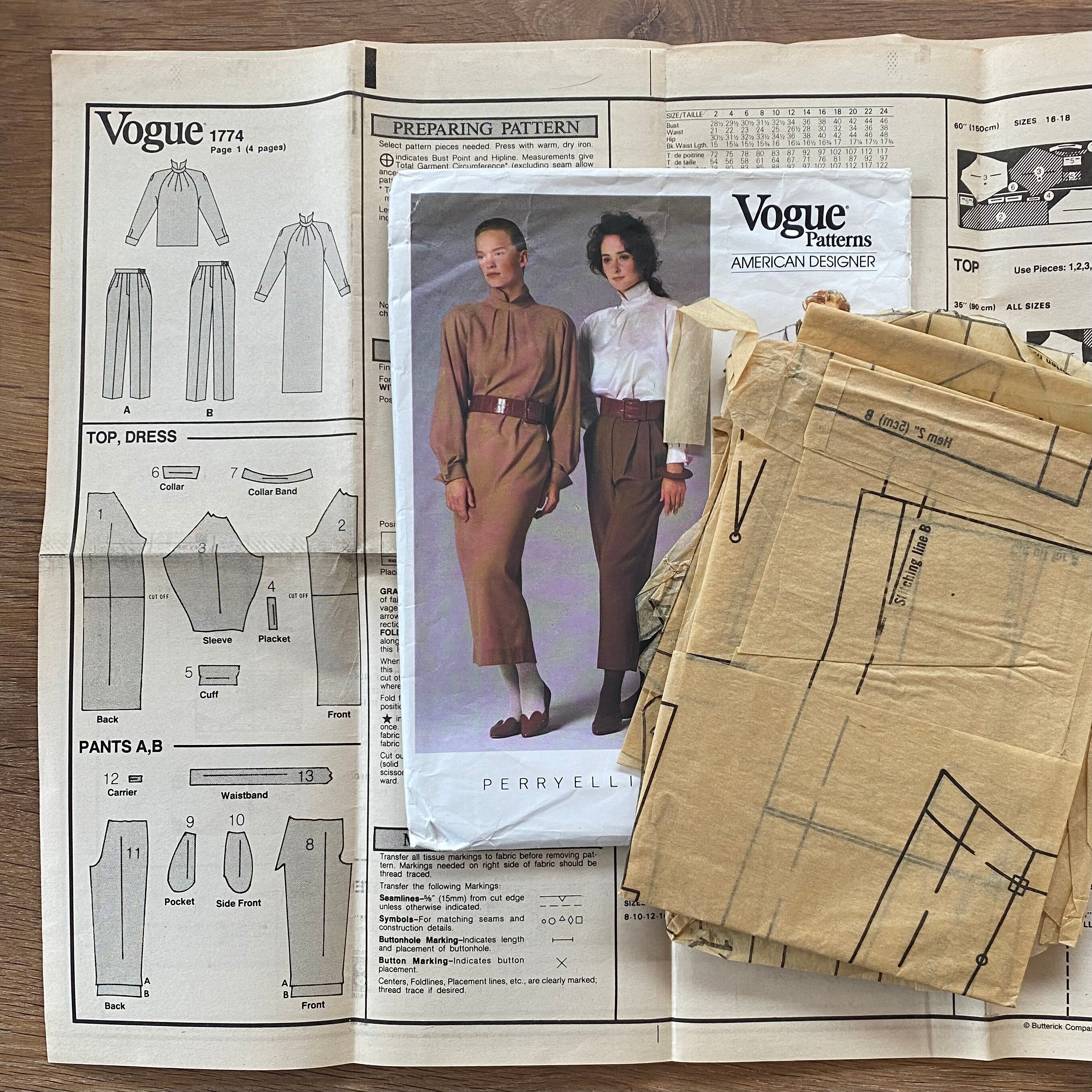 Vogue 1774 Perry Ellis Sewing Pattern: 1980s Dress, Top & Pants - Size ...