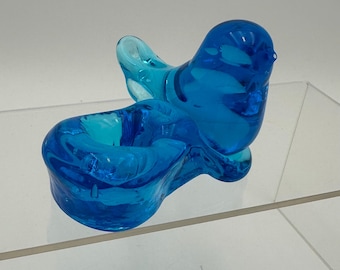 Candelabro vintage de pájaro azul – Figura de pájaro azul cobalto de Leo Ward Glass, 1986