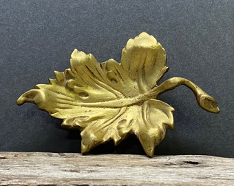 Brass Oak Leaf Dish Vintage Brass Decor 7" Leaf Shaped Trinket Dish