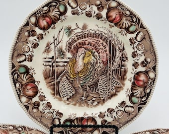 Vintage Johnson Brothers Turkey Plate: His Majesty Thanksgiving Salad Plate (7 3/4&quot;)