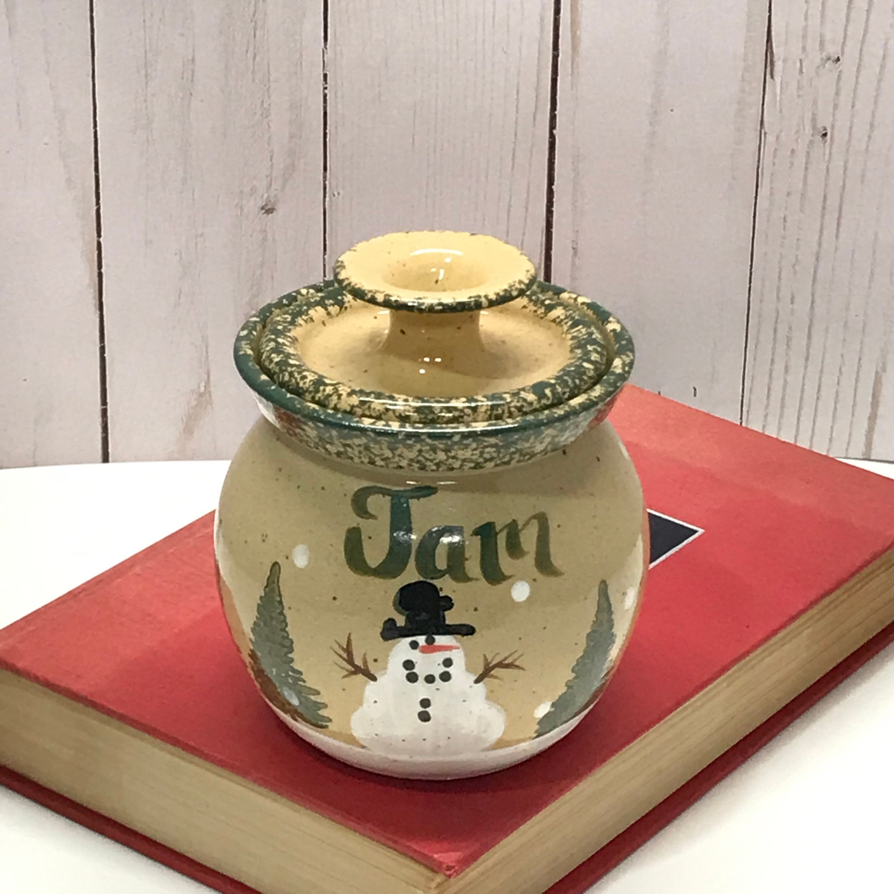 Snowman Pottery Jam Jar with Lid by Three Rivers Stoneware Etsy