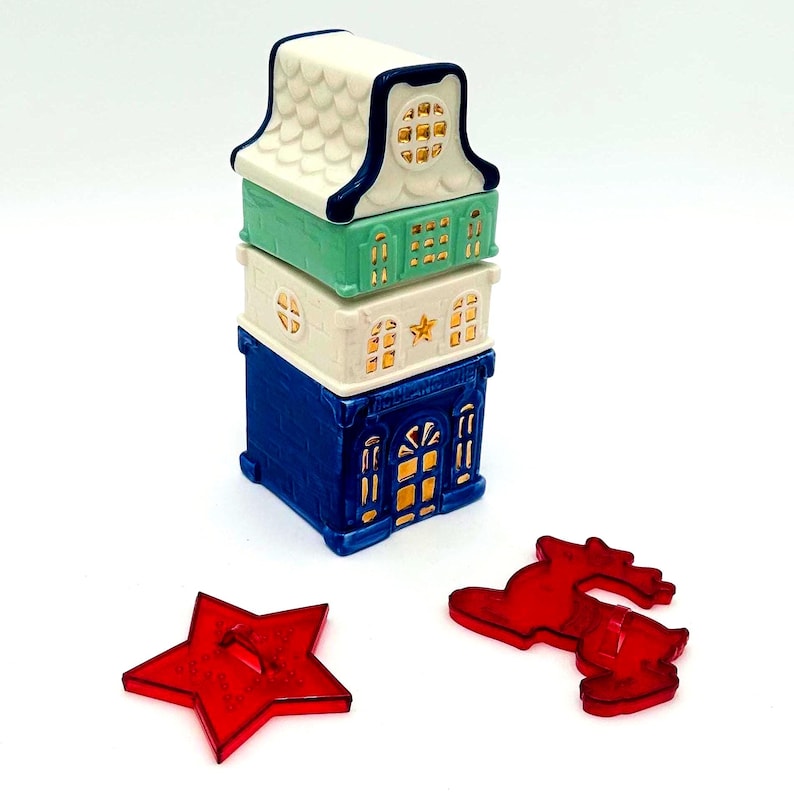 Anthropologie Measuring Cup Set, Sugar Cookie Ceramic Stacking Townhouse set of 4 pieces