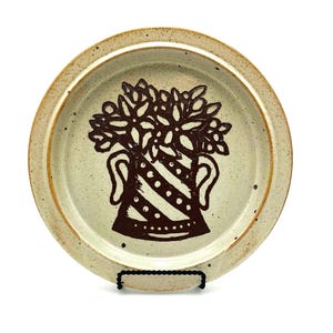 Vintage Dansk Flower Basket Plate – Niels Refsgaard 1970s Stoneware – Nakrapiany Tan & Brown Dinner Plate – Wyprodukowano w Japonii
