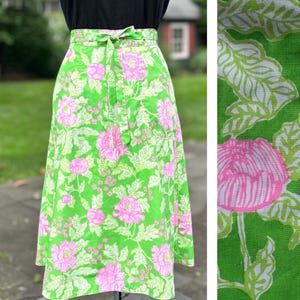 Vintage 1970s Lilly Pulitzer Wrap Skirt - Liza by Lilly Palm Beach Style : Green Pink Floral XS