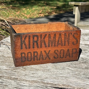 Vintage Kirkman’s Borax Soap Small Wooden Box – Dovetail Advertising Crate – Primitive Rustic Farmhouse Decor – Antique Soap Display
