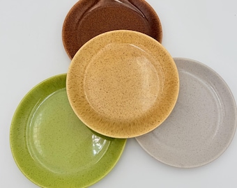Set of 4 Laurel of California USA Stoneware Plates 7 Inch Signed Speckled Mid Century Dinnerware Earth Tone Farmhouse Plates