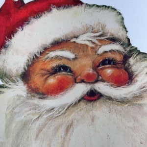 Adorno de papel troquelado de Papá Noel vintage de Hallmark para fiestas navideñas, cartulinas para fiestas, material efímero retro