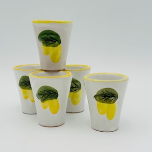 Set of 5 Vintage Toschi Limoncello Shot Glasses – Italian Majolica Pottery, Hand-Painted Lemons
