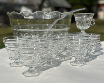 Indiana Glass Lexington Coinspot Punch Bowl Set – Vintage 14-Piece 