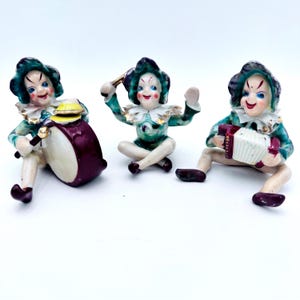 Vintage Pixie Elf Figurines: Mid-Century Musician Set, Occupied Japan