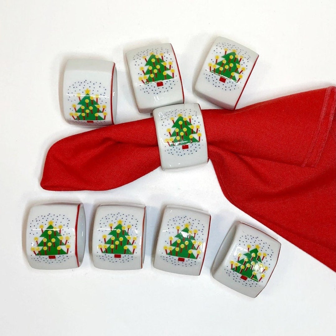 Christmas Tree Napkin Rings Set of 8 Vintage Ceramic Decor Etsy