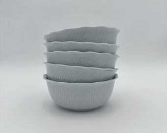 Set van 5 Dansk White Blanc Coupe ontbijtgranenschalen, Fransk-collectie, geschulpte randen, verhoogde gebogen lijnen