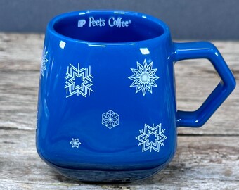 Peet's Coffee Mug Blue and White Snowflake Cup Square Bottom mug