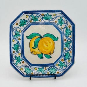 Vintage Italian Majolica Plate Tre Erre Palermo Lemon Hand Painted Pottery