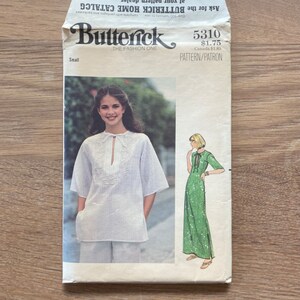 Vintage 70s Butterick 5310 Caftan Dress Sewing Pattern: Size Small, Uncut, with Embroidery Transfer