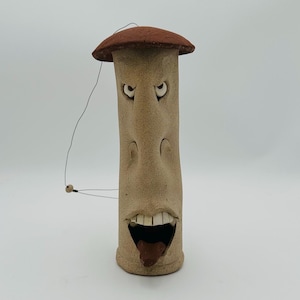 Handmade Ceramic Face Bird Feeder: Quirky Pottery Garden Decor