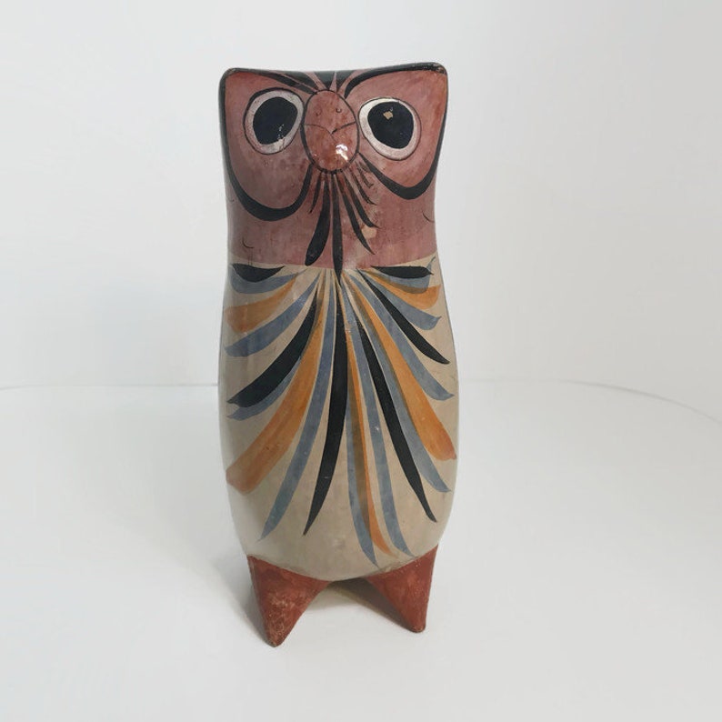 Mexican Pottery Owl Tonala Pottery Hand Painted Mexican Folk - Etsy