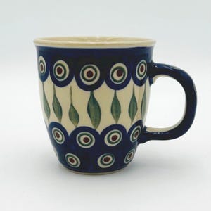Vintage Polish Pottery Mug: Hand-Painted Bolesławiec Peacock Eye