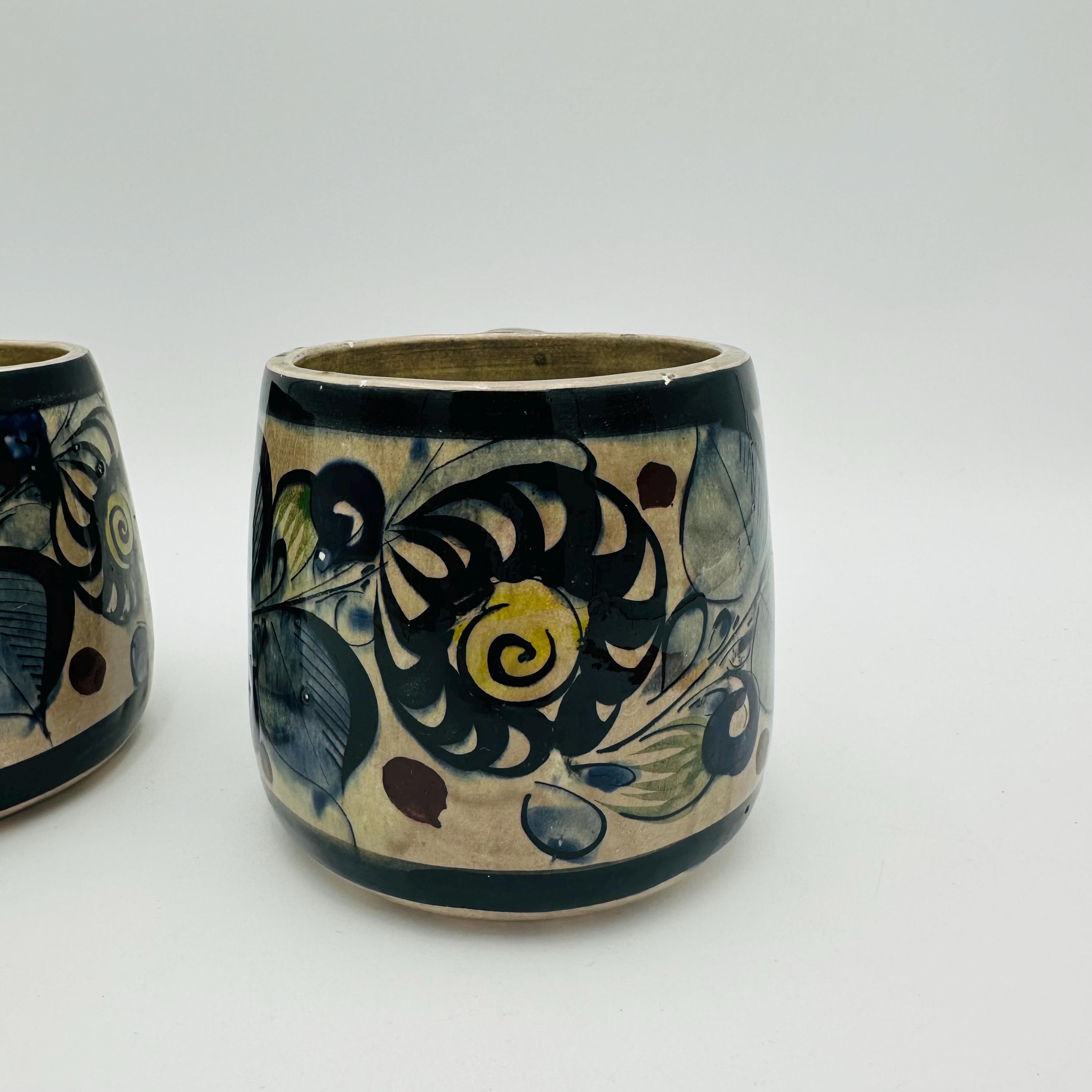 ヴィンテージ トナラ マグカップ 2個セット – 手描きのメキシコ民芸品 