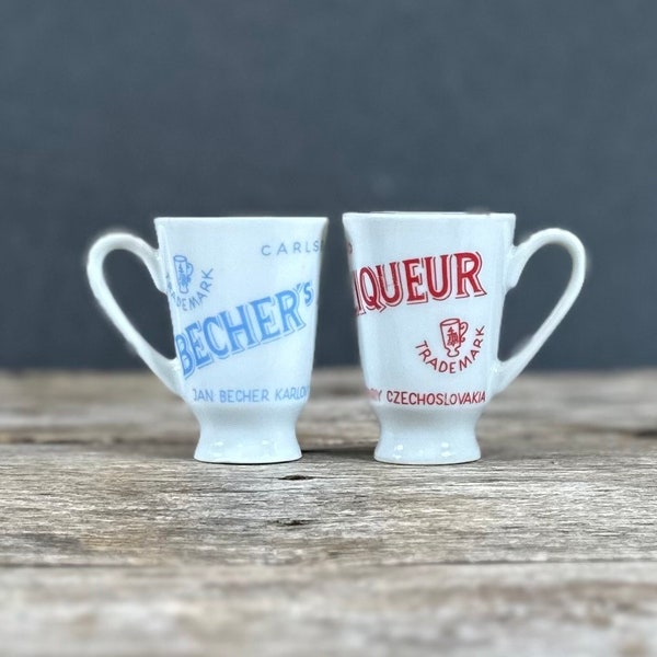 Retro 1950s Becher's Liqueur Cups, Blue and Red Set of 2 - Vintage Barware