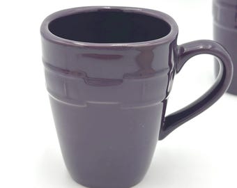 Taza grande vintage Longaberger Berenjena Tejido Tradicional - Taza de café de gres morado de 355 ml