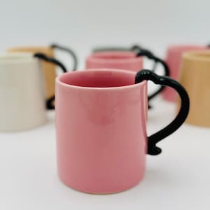 Vintage Pastel Ceramic Coffee Mugs, Set of 7, Art Deco Handles, Made in Japan