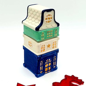 Anthropologie House Measuring Cups Ceramic Stacking Cottage Townhouse Rare Discontinued
