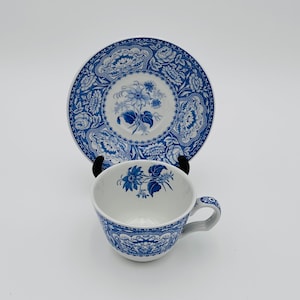 Vintage Spode Teacup and Saucer Set: Blue Room Georgian Chinoiserie