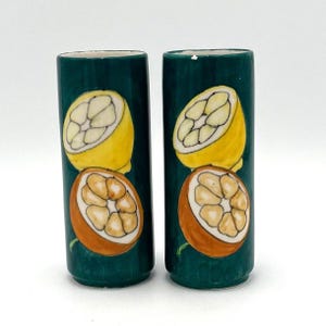 Vintage Ernestine Cannon Ceramic Tumblers: Mid-Century Italian Lemon Citrus, Set of 2