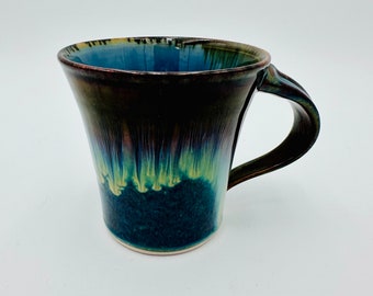 Bill Campbell Coffee Mug Blue and Brown Artisan Drip Glaze Vintage Studio Art Pottery