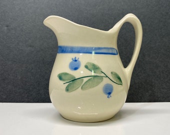 Hartstone Pottery Blueberry Creamer 1980s Heavy Stoneware Small Pitcher holds 6 oz Hand Painted and Signed