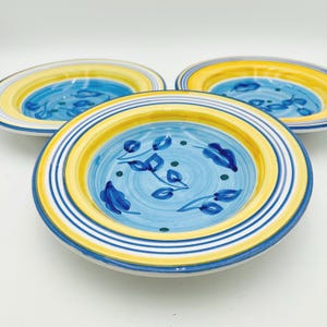 Caleca Azzurro Suppenschüssel 3er Set Handbemalte Italienische Keramik Blau Gelb Keramik