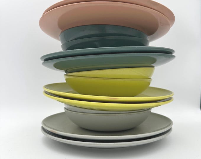 Vintage Melmac Dinnerware Set Watertown Lifetime Ware Pastel Plates Bowls Retro Kitchen 16 Pc