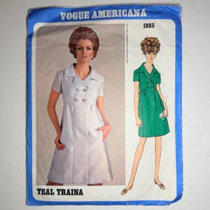 1960s Vogue Americana 1985 Teal Traina Dress Pattern – Size 8 Bust 31.5 – Vintage Designer Sewing Pattern, Double-Breasted A-Line Dress