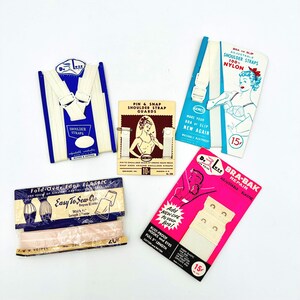 Vintage Lingerie Notions 1940s–50s – Bra Straps, Girdle Elastic, Repair Kits – NOS with Pin-Up Packaging