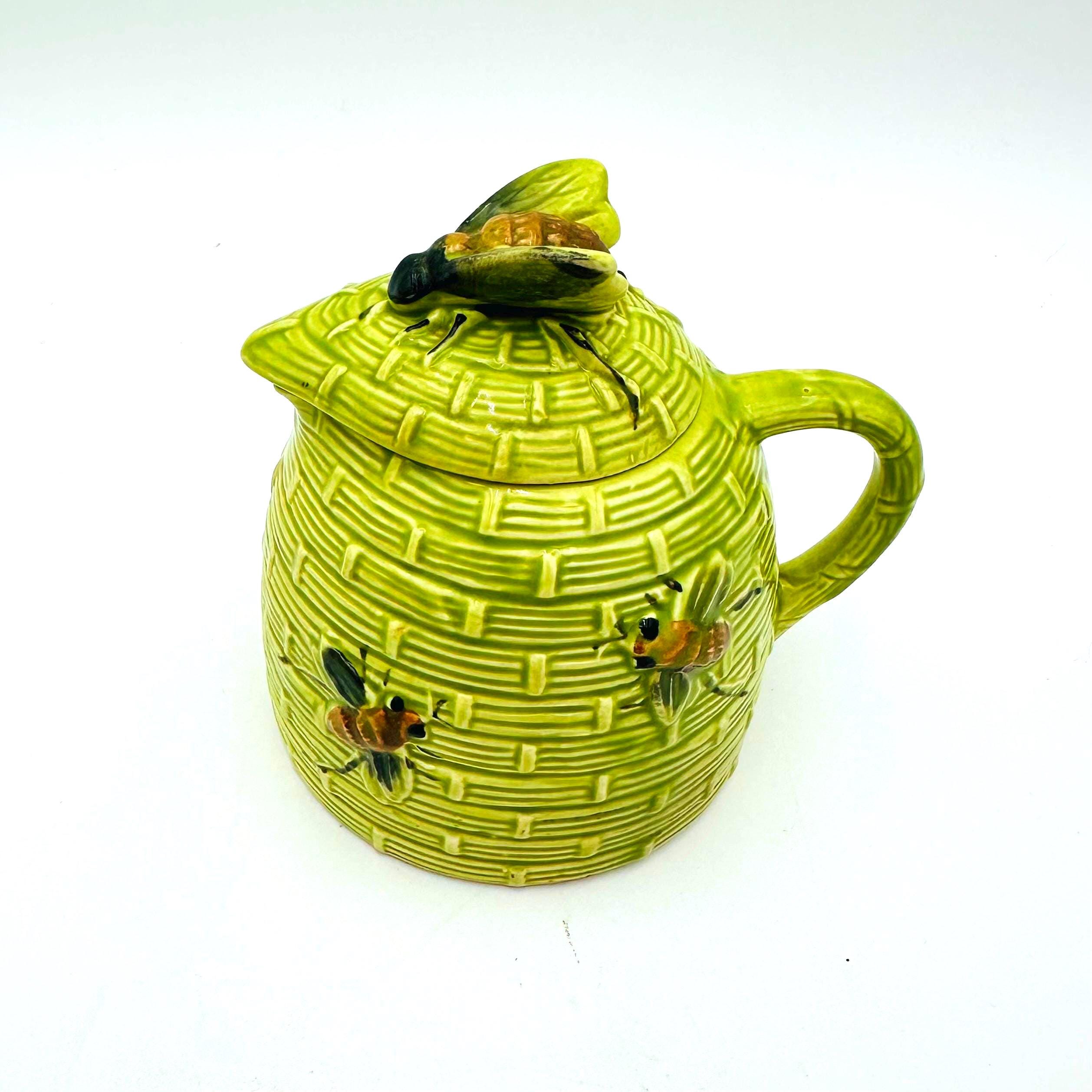 Vintage Green Ceramic Honey Jar: Beehive Pitcher With 3D Bees - Etsy