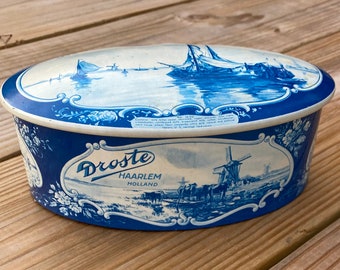 Boîte à bonbons vintage Droste, bleu de Delft, décoration de ferme hollandaise
