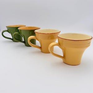 Vietri Italian Stoneware Mug Set Cucina Fresca Set of 4, Tuscan Farmhouse Coffee Cups, Artisan Pottery Made in Italy, Sage Saffron Cream