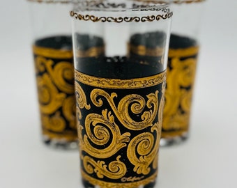 Vintage Culver Barware 3er Set: Black & Gold Toledo Highball Gläser
