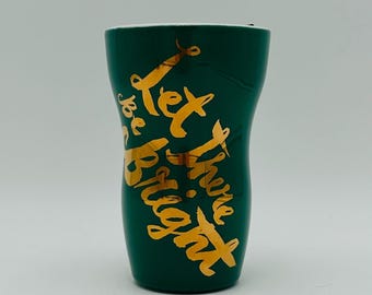 Starbucks “Let There Be Bright” Holiday Travel Mug, Green Gold Ceramic Coffee Cup with Lid