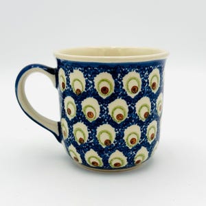 Vintage Polish Pottery Mug: Boleslawiec Stoneware Peacock Eye Design