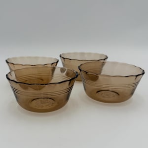 Pyrex Fireside Custard Cups Set med 4 bruna glasramekiner Vintage Retro köksredskap