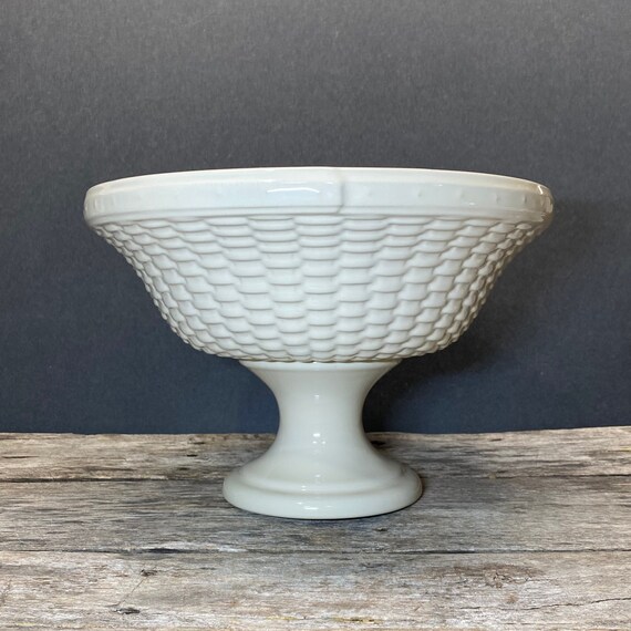 Longaberger Pottery White Pedestal Bowl Large Round Stoneware - Etsy