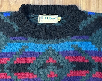 Vintage LL Bean Wool Sweater: Southwest Blanket Design, Chunky Knit S/M